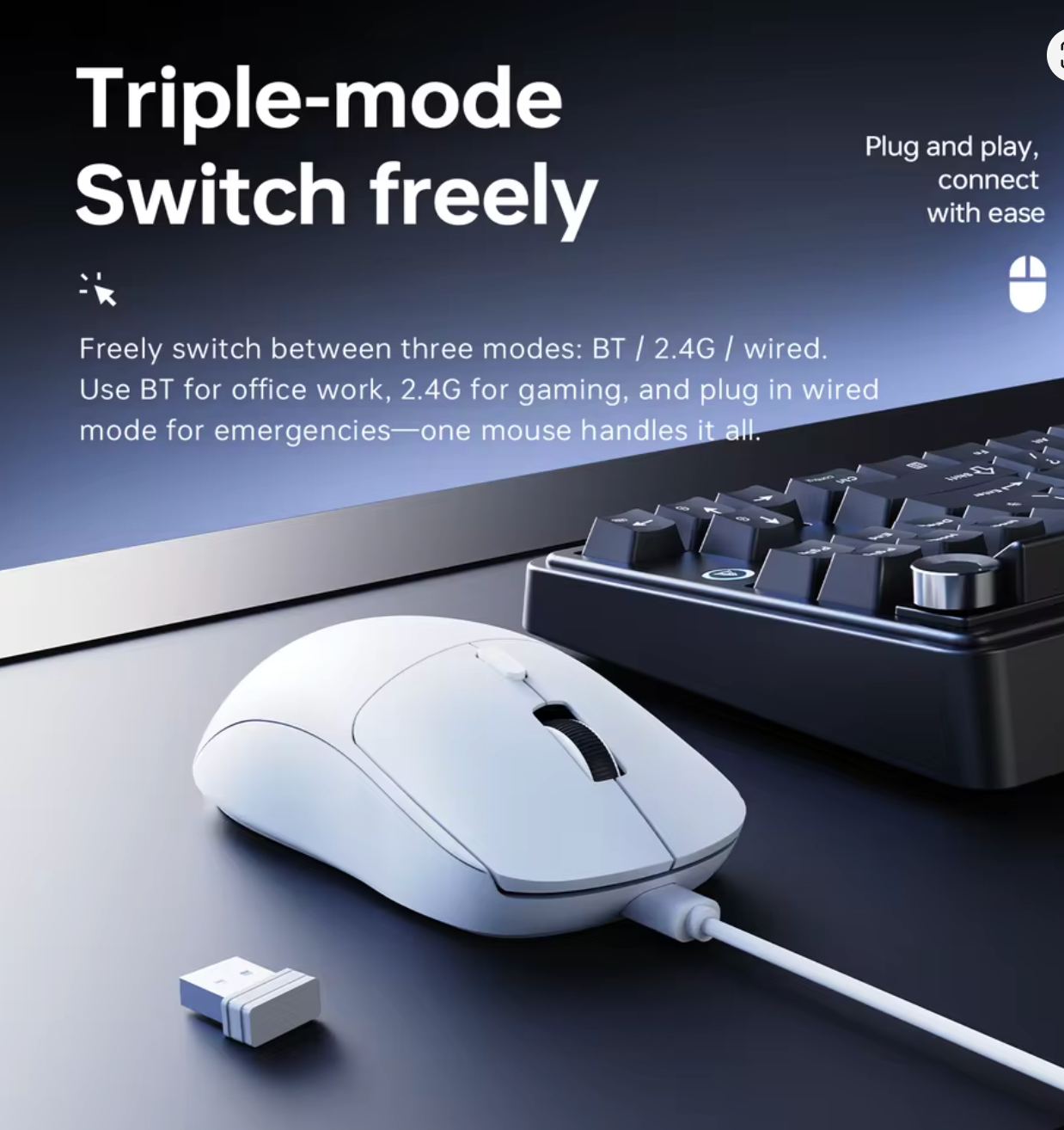 AJAZZ NJ07 Üç Modlu Kablosuz Mouse (Bluetooth / 2.4G / Kablolu)