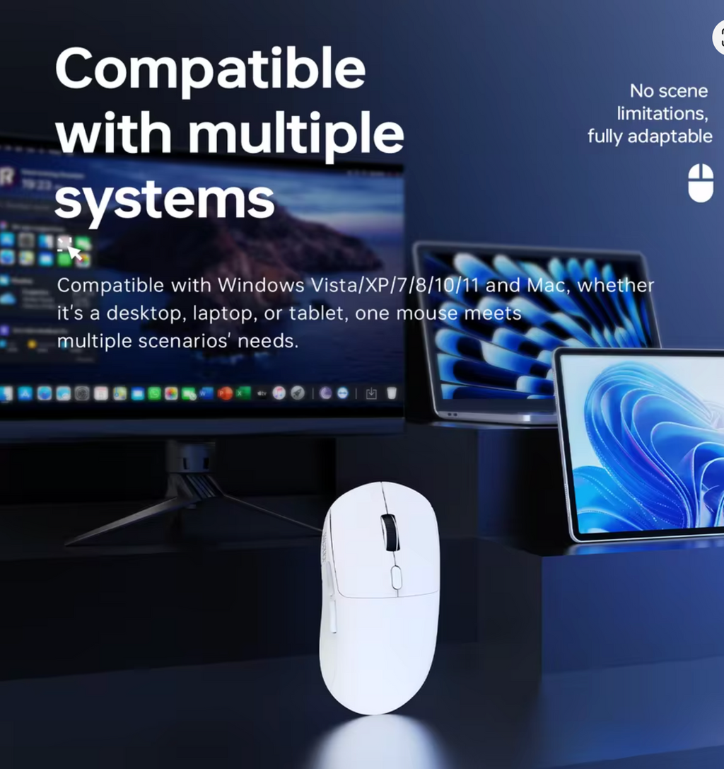 AJAZZ NJ07 Üç Modlu Kablosuz Mouse (Bluetooth / 2.4G / Kablolu)