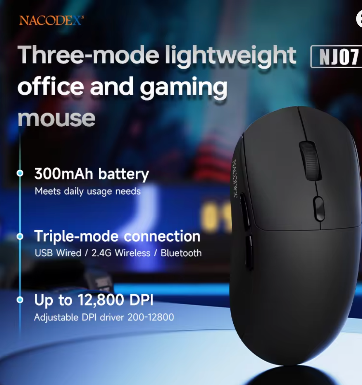 AJAZZ NJ07 Üç Modlu Kablosuz Mouse (Bluetooth / 2.4G / Kablolu)