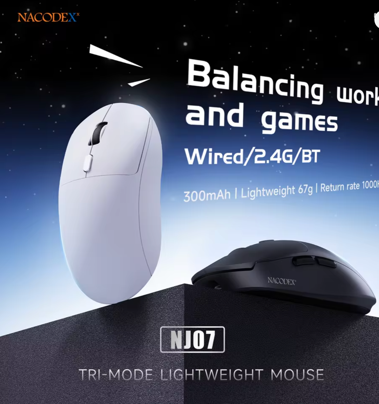 AJAZZ NJ07 Üç Modlu Kablosuz Mouse (Bluetooth / 2.4G / Kablolu)
